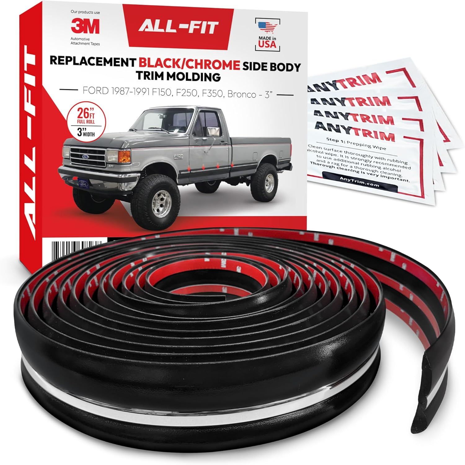 All-Fit Replacement Body Side Molding - 1987-1991 Ford F150, F250, F350 & Ford Bronco