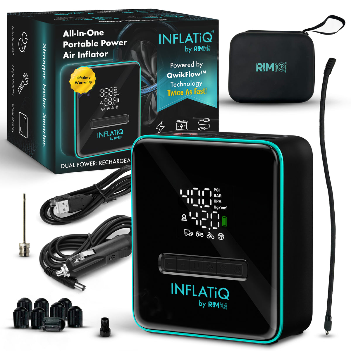 INFLATiQ® by RIMiQ® Portable Tire Inflator - Powerful, Award-Winning Q ...