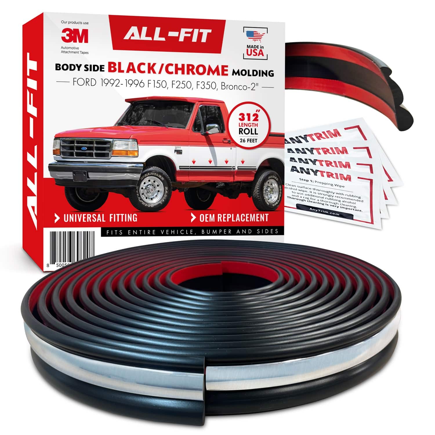 thumbnail image 2 of Trim Gard Black & Chrome Factory Molding – 26" Strips (2 Pack) For Ford Trucks 1992-1996 2 of 2